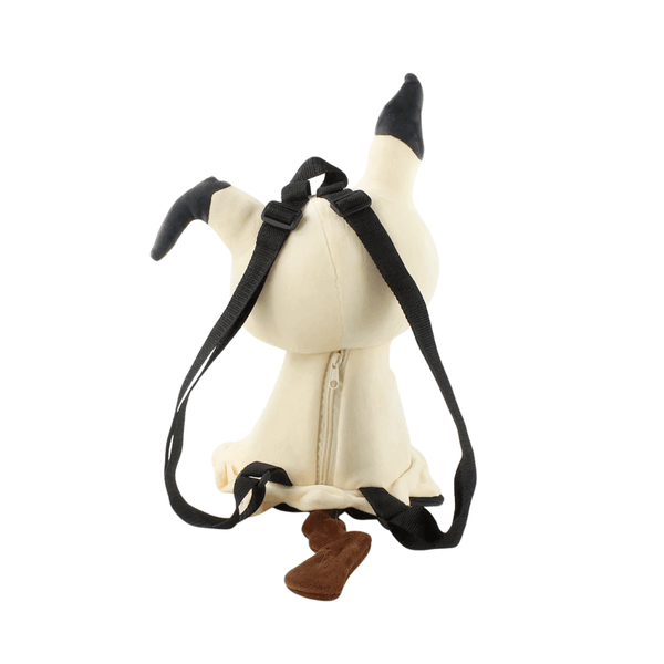 Sac à dos Mimiqui en peluche avec bretelles, design inspiré de Pokémon, parfait pour accompagner les enfants.
