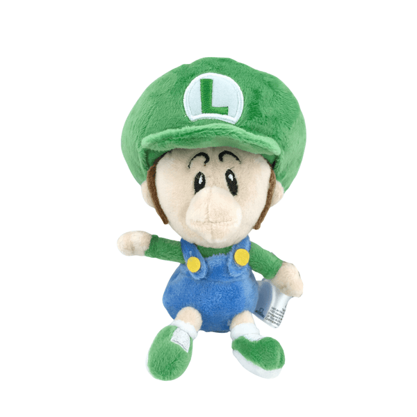 Bébé Luigi peluche 13cm inspiré de la série Super Mario, ami courageux du royaume Champignon.