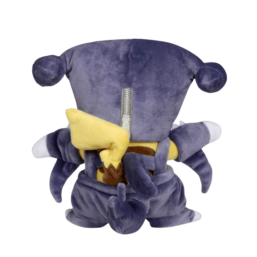 Pikachu Cosplay Méga-Carchacrok plush toy showcasing a cute design from Pokémon series.