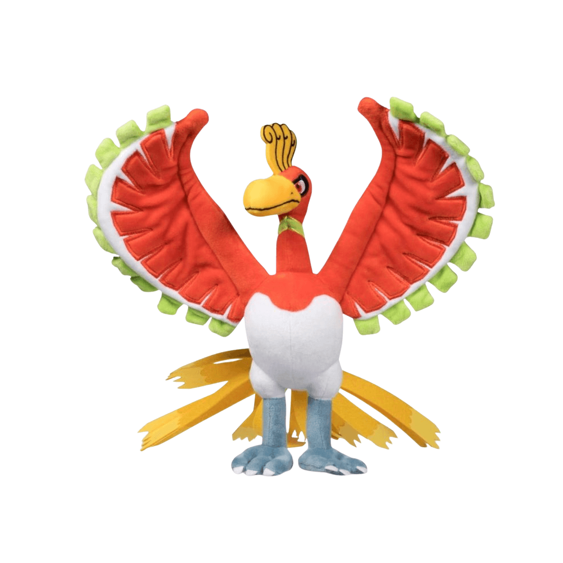 peluche Ho-Oh 24cm Pokémon avec plumes multicolores brillantes aux sept couleurs