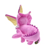 Peluche Aquali Shiny rose en tissu doux, avec nageoires jaunes bordées de rose et nageoires dorsales violettes