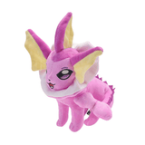 Peluche Aquali Shiny rose en tissu doux, avec de grandes nageoires jaunes, un col blanc et des épines dorsales