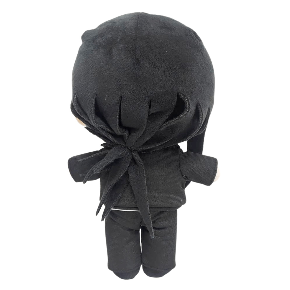 Peluche Higashiyama Kobeni noire en tissu, vue de dos, avec de longs cheveux noués et une tenue assortie.