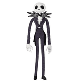 Peluche Jack Skellington au visage blanc et au costume noir à fines rayures, avec col en forme de chauve-souris