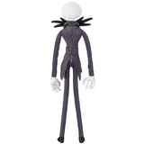 Peluche Jack Skellington avec costume noir à fines rayures blanches, tête et mains blanches, et col noir pointu