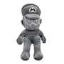 Peluche Mario de Métal grise en tissu doux, avec casquette ornée du M et combinaison monochrome.