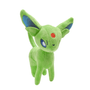 Peluche Mentali Shiny verte aux oreilles intérieures bleues, avec un cercle rouge sur le front et de grands yeux brodés.