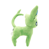 Peluche Mentali Shiny verte en tissu doux, avec de grandes oreilles dressées, une longue queue fourchue et un œil bleu.