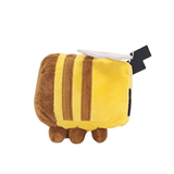 Peluche Abeille jaune et brune en tissu doux, avec des rayures, des ailes blanches et de petites pattes brunes.