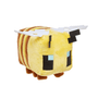 Peluche Abeille jaune en tissu doux, au style pixelisé, avec bandes brunes, yeux carrés et ailes blanches.