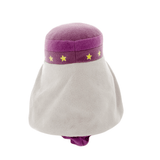 Peluche Albus Dumbledore en tissu doux, avec une robe blanche ample et un bonnet violet orné d’étoiles jaunes.