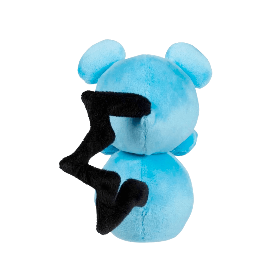 Peluche Azurill bleue en tissu doux, avec de grandes oreilles rondes et une longue queue noire en forme de zigzag.