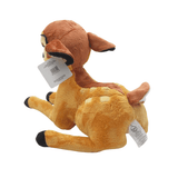 Peluche Bambi fauve et ocre en tissu doux, avec taches crème, grandes oreilles et sabots noirs