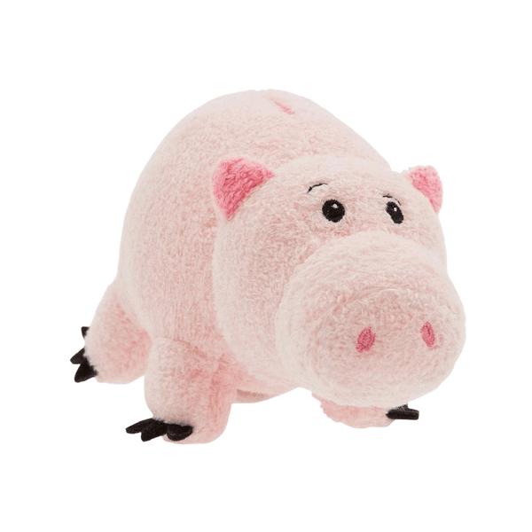 Peluche Bayonne rose en tissu doux et duveteux, avec museau arrondi, oreilles triangulaires et petits sabots noirs.