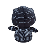 peluche Black Panther noire en tissu doux, avec un masque sans traits du visage et des motifs de lignes argentées