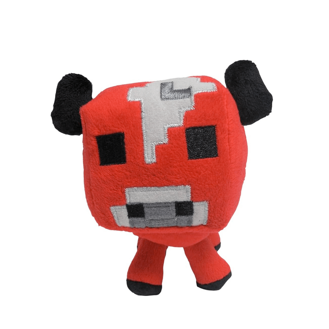 peluche Champimeuh Rouge en tissu rouge avec oreilles et pieds noirs, motifs carrés et détails gris brodés