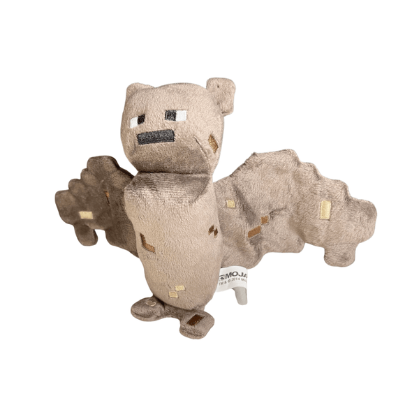peluche Chauve-souris Minecraft beige en tissu doux, avec ailes déployées, visage carré et détails pixelisés