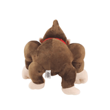 peluche Donkey Kong brune en tissu doux, vue de dos avec une cravate rouge et des pieds beige clair