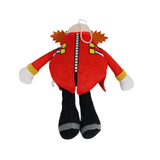 Peluche Eggman rouge en tissu, avec moustache orange, gants blancs, bottes noires et détails jaunes