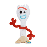 peluche Fourchette blanche en tissu avec sourcils et sourire brodés, bras rouges duveteux et pieds beiges