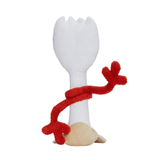 peluche Fourchette blanche en tissu doux, avec une base beige et des bras rouges en forme de brindilles