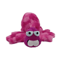 Peluche Frank en forme de mygale rose fuchsia, avec de grands yeux blancs et une bouche à deux dents grises.