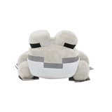 peluche Grenouille Minecraft en tissu beige et blanc, avec de grands yeux brodés noirs et des détails gris pixelisés