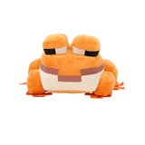peluche Grenouille orange en tissu doux, au corps trapu, avec des yeux proéminents et des motifs pixelisés crème et bruns