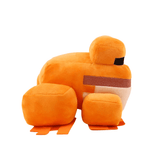 Peluche Grenouille orange en tissu doux, avec ventre beige, bande brune, yeux cubiques et pattes larges