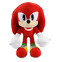 Peluche Knuckles rouge en tissu doux, avec de grands gants blancs, un museau beige et des chaussures rouges et jaunes.