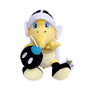 Peluche peluche Koopa Bombe jaune et crème, avec une carapace blanche à bandes noires et une bombe noire à mèche bleue.