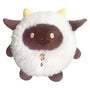 peluche Lamball blanche à la laine bouclée, avec visage brun, yeux jaunes et petites cornes beige