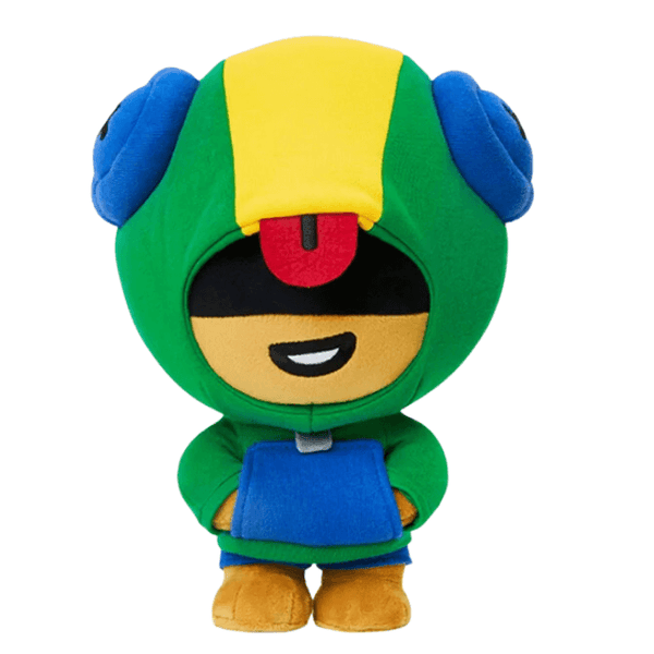peluche Leon en tissu vert, bleu et jaune, avec capuche à oreilles, bandeau noir et sourire brodé