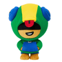 peluche Leon en tissu vert, bleu et jaune, avec capuche à oreilles, bandeau noir et sourire brodé