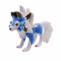 Peluche Lougaroc Shiny bleue et blanche, avec oreilles brunes, yeux verts et une grande queue touffue.