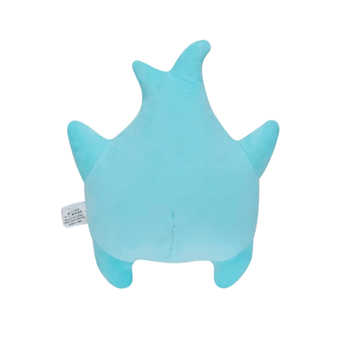 peluche Luma bleue en tissu doux, vue de dos, avec une silhouette étoilée à plusieurs pointes et de petites jambes
