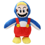 Peluche Mario en combinaison de pingouin bleue, visage brodé, salopette rouge à boutons jaunes et pieds jaunes
