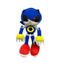 peluche Metal Sonic bleue en tissu, avec yeux rouges, ventre jaune, gants jaunes à griffes et grandes chaussures rouges