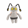Peluche Morduror grise en tissu doux, avec lunettes rondes jaunes, antennes noires et ceinture rayée noire et blanche.