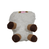 peluche Mouton blanc en fourrure douce, avec quatre pattes cubiques brunes et des détails roses et dorés