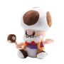 Peluche Papy Champi à grand chapeau blanc à taches brunes, barbe blanche, lunettes rondes et tenue violette et jaune.