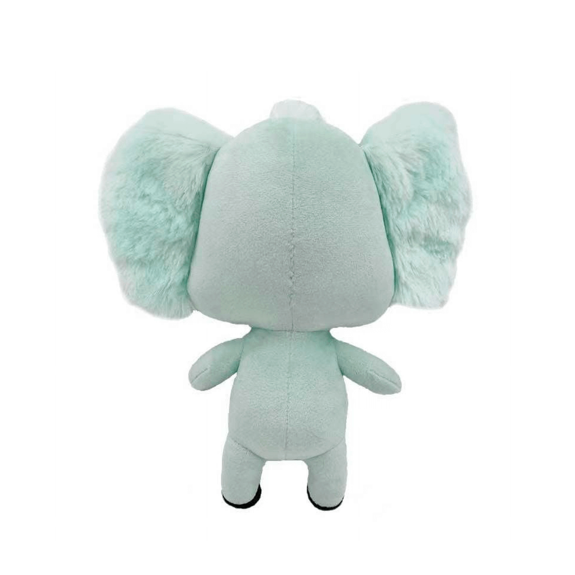 peluche Petit Bout d’chou en tissu doux vert d’eau, avec de grandes oreilles duveteuses et de petits pieds noirs