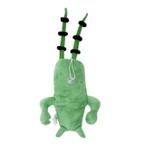 Peluche Plankton verte en tissu doux, avec deux antennes noires et des bras et pieds arrondis.