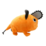 peluche Pochita orange en tissu doux, avec oreilles noires, grands yeux brodés et queue en forme de tronçonneuse