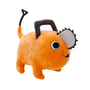 peluche Pochita orange en tissu doux, avec poignée noire, queue en forme de lame et scie circulaire sur la tête