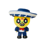 Peluche Poco jaune aux grands yeux décorés, avec sombrero bleu et blanc, veste bleue et nœud papillon rouge.