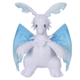 Peluche Quivern blanche en tissu doux, avec de grandes ailes et des membranes bleu clair, aux yeux brodés.