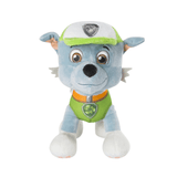 peluche Rocky de Pat Patrouille en tissu bleu et vert, avec casquette, gilet de recyclage et écusson brodé
