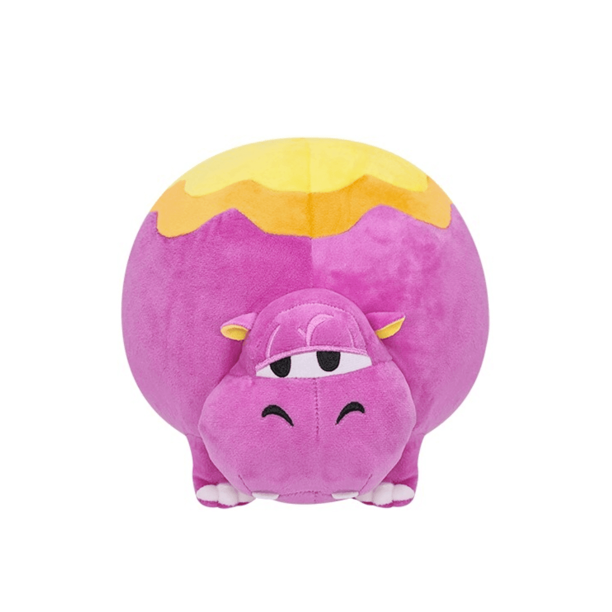 Peluche Roulipo rose et violette en tissu doux, avec une large carapace ronde jaune et un visage expressif