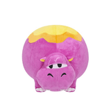 Peluche Roulipo rose et violette en tissu doux, avec une large carapace ronde jaune et un visage expressif
